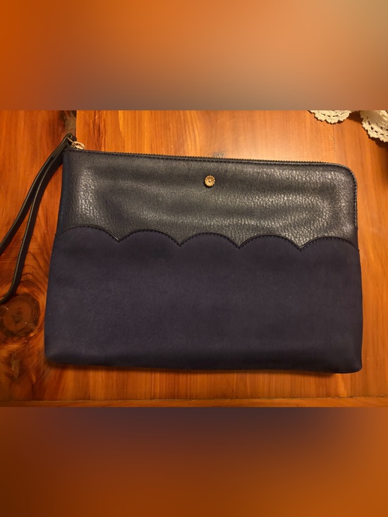 Handbags - LC Lauren Conrad Navy Scalloped Wristlet Clutch - Women's Bag